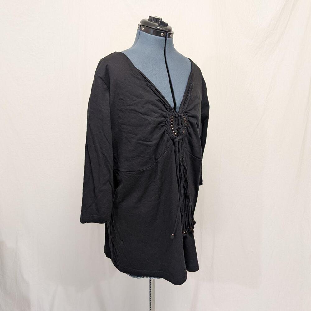 Black 100% cotton beaded tassel tunic by "Denim 24/7 " size 1X